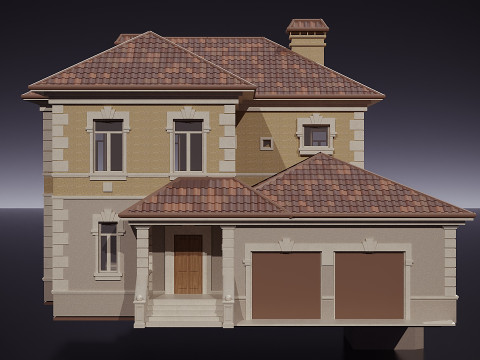 खपरैल की छत वाला दो मंजिला मकान 3D मॉडल