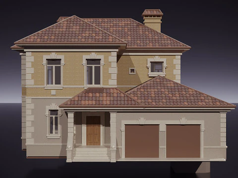 Two storey house with a tiled roof 3D Model