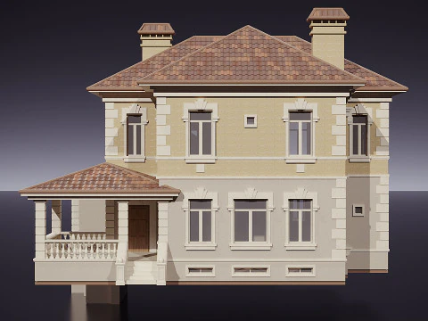 Two storey house with a tiled roof 3D Model