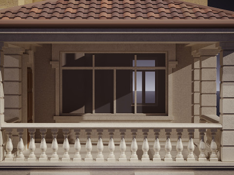 खपरैल की छत वाला दो मंजिला मकान 3D मॉडल