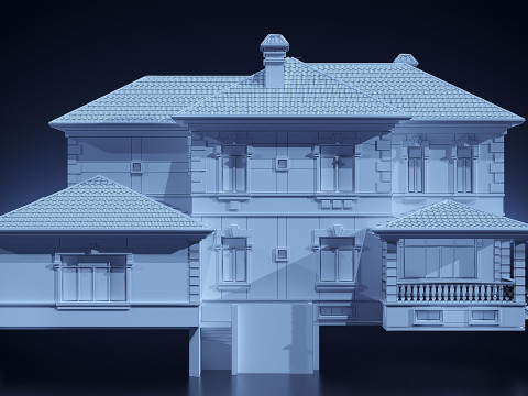 खपरैल की छत वाला दो मंजिला मकान 3D मॉडल