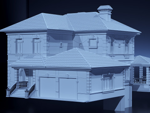 खपरैल की छत वाला दो मंजिला मकान 3D मॉडल