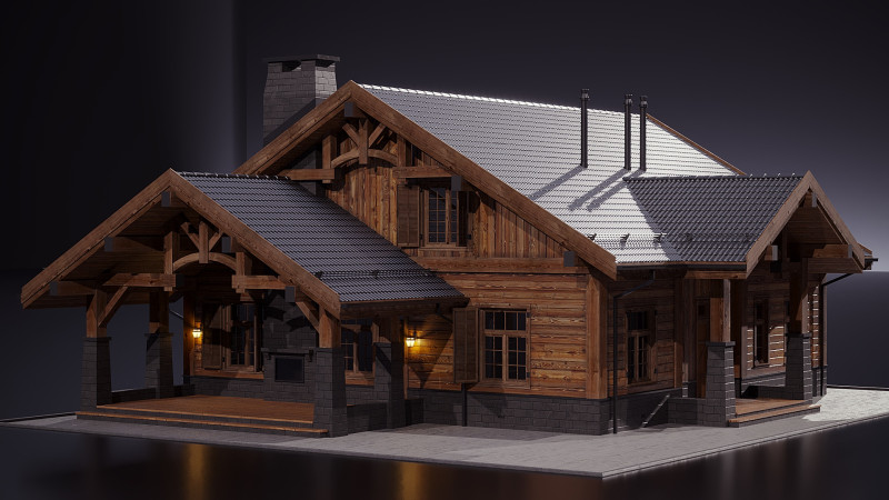 Wooden House 3D Model .c4d .max .obj .3ds .fbx .stl .blend 