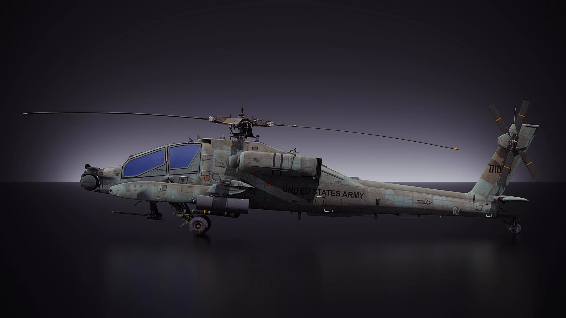 AH64A helicopter 3D Model .c4d .max .obj .3ds .fbx .stl .blend 
