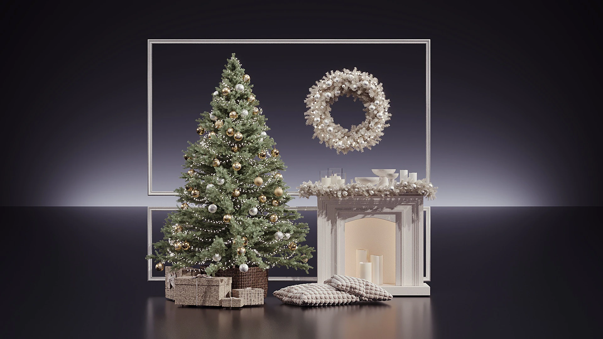 Christmas tree with a fireplace 3D Model .c4d .max .obj .3ds .fbx .stl .blend 