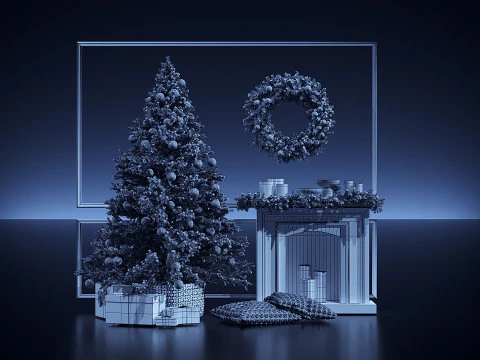 Christmas tree with a fireplace 3D Model