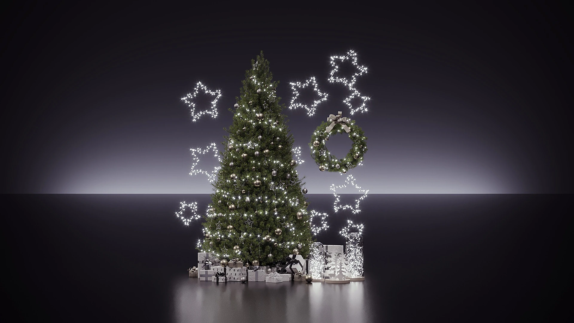 Christmas tree with wreath 3D Model .c4d .max .obj .3ds .fbx .stl .blend 