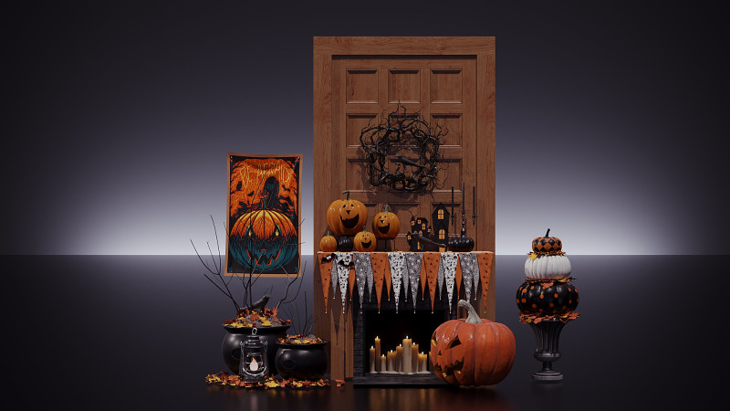 हेलोवीन सजावट सेट 3D मॉडल .c4d .max .obj .3ds .fbx .stl .blend 