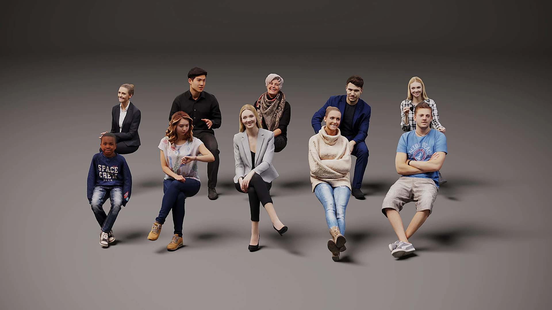 New sitting people x 10 3D Model .c4d .max .obj .3ds .fbx .stl .blend 