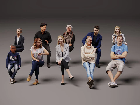 Новые сидящие люди х 10 3D Модель