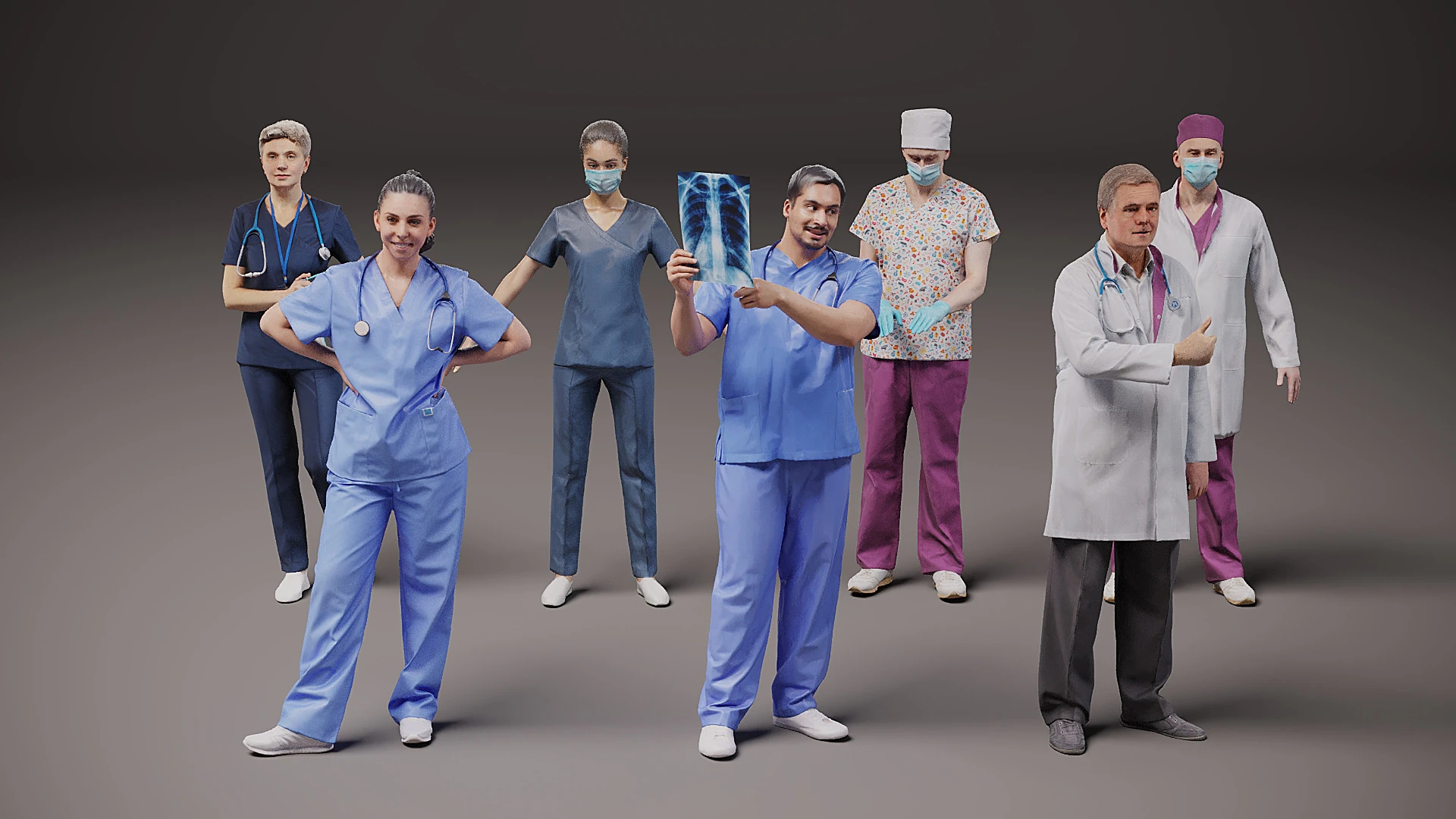 Profissionais de sa&uacute;de x 7 Modelo 3D .c4d .max .obj .3ds .fbx .stl .blend 