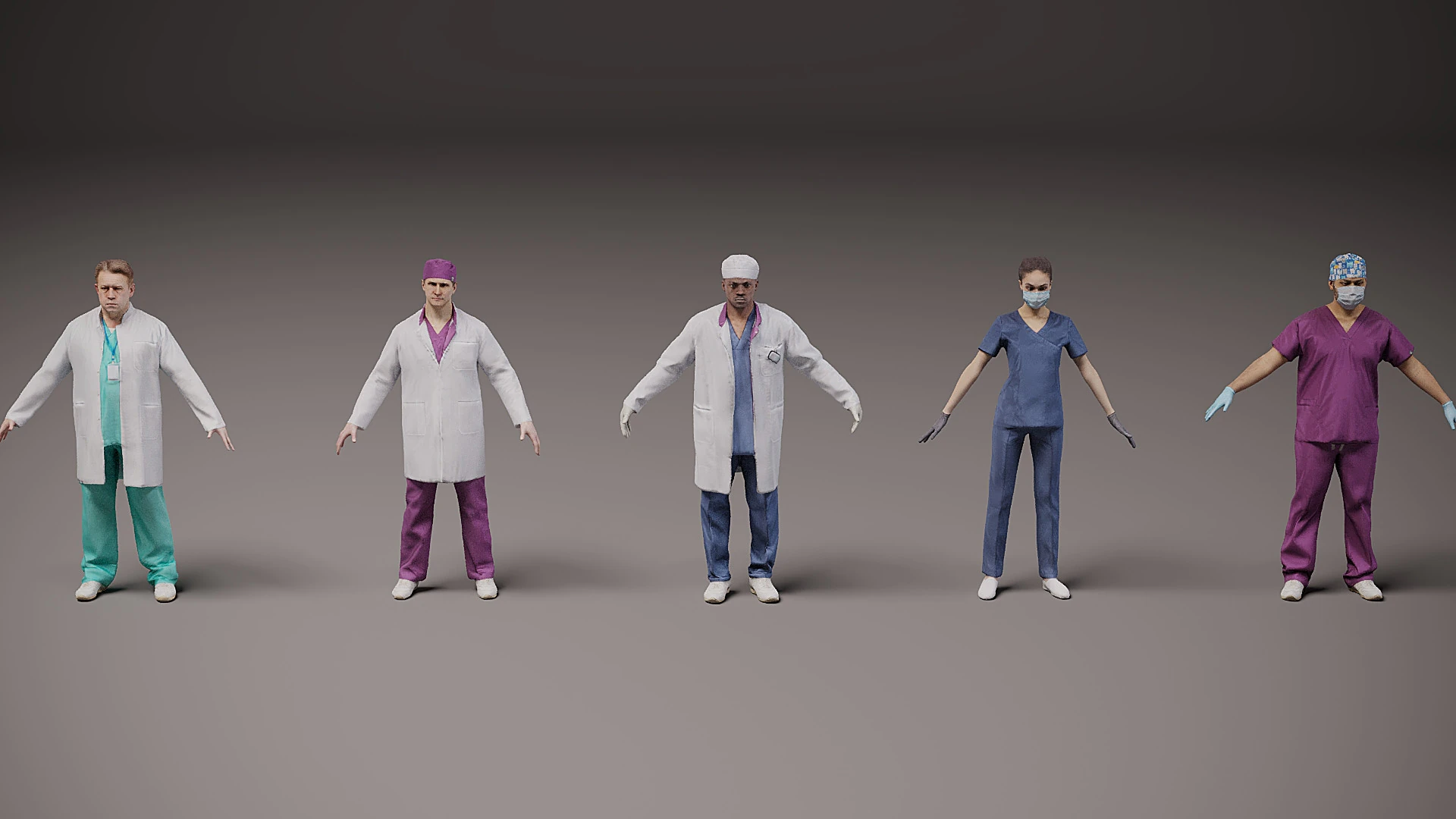 Healthcare workers x 5 03 3D Model .c4d .max .obj .3ds .fbx .stl .blend 