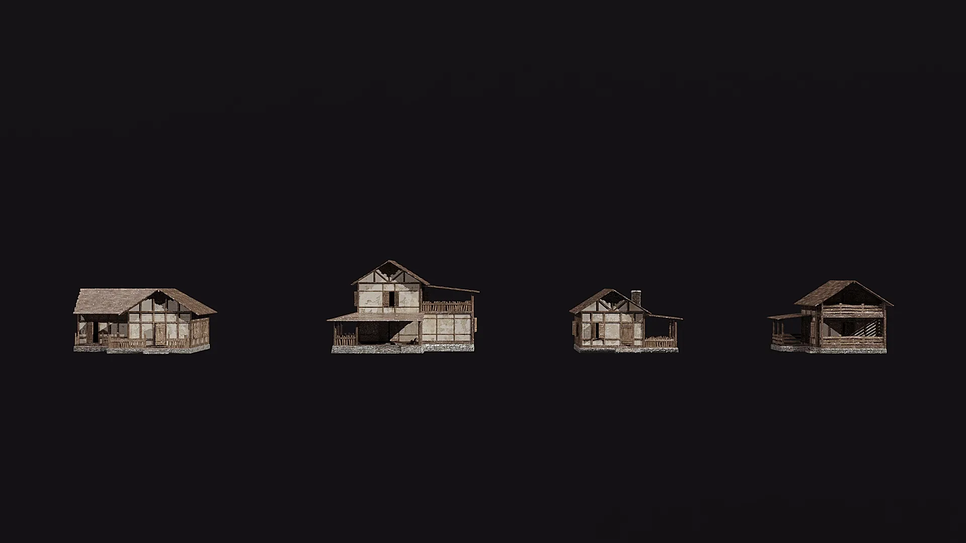 4 house options low pole 3D Model .c4d .max .obj .3ds .fbx .stl .blend 