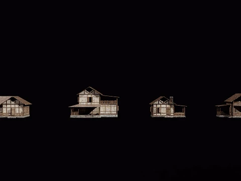 4 house options low pole 3D Model