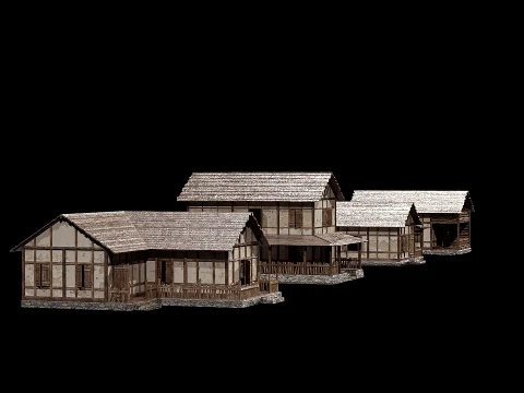4 house options low pole 3D Model