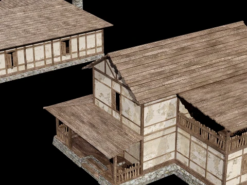 4 house options low pole 3D Model