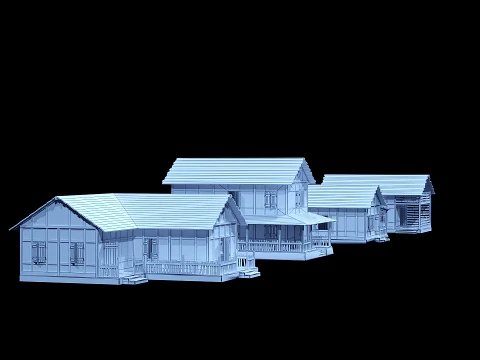 4 house options low pole 3D Model