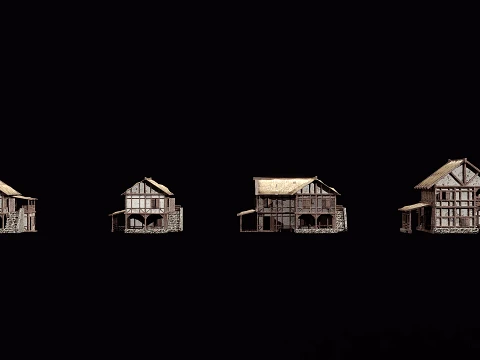 4 house options low pole 00 3D Model