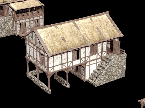 4 house options low pole 00 3D Model