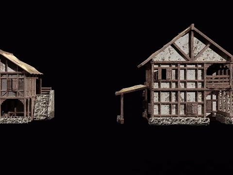 4 house options low pole 00 3D Model