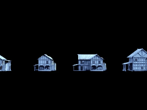 4 house options low pole 00 3D Model