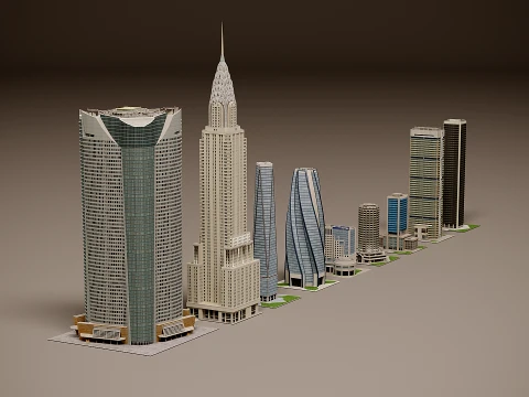 Skyscrapers collection tall building Low-poly 3D Model