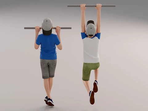 Niños en la barra horizontal. Modelo 3D
