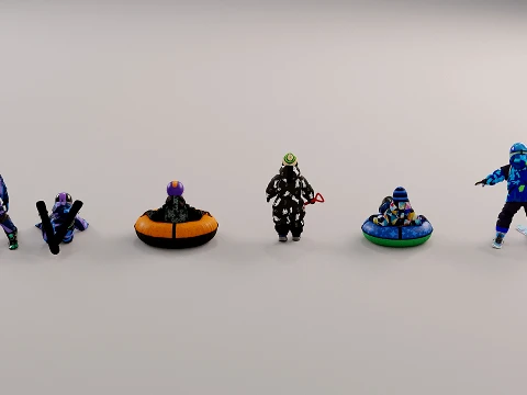 Los niños juegan en invierno. Modelo 3D