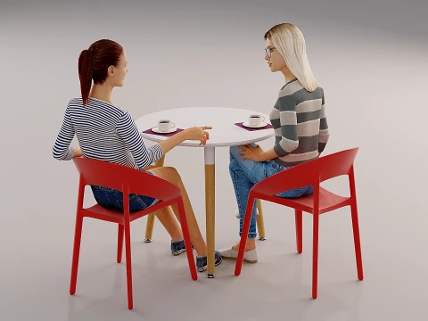 कैफे में लड़कियाँ 3D मॉडल