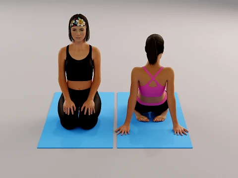 चटाई पर लड़कियाँ 3D मॉडल