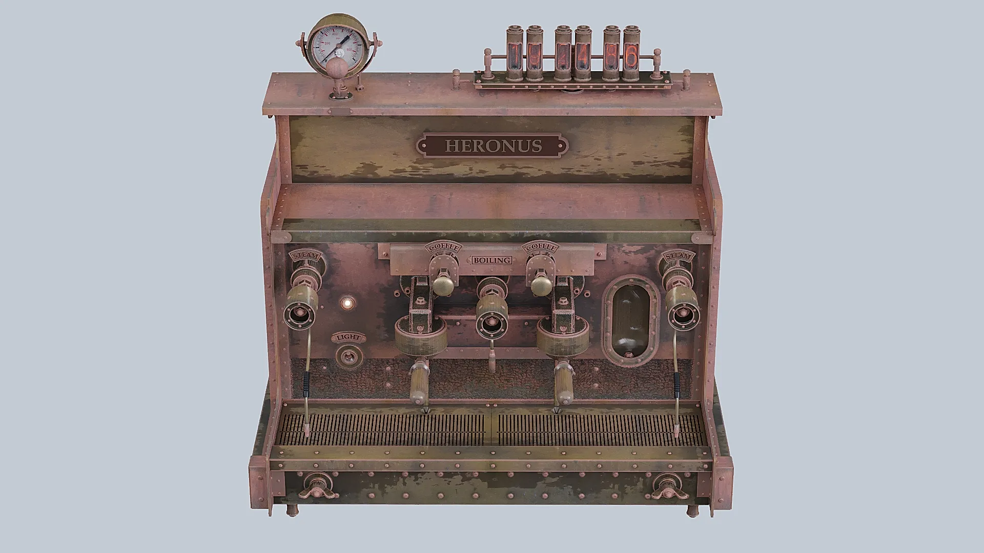 Steampunk coffee machine 3D Model .c4d .max .obj .3ds .fbx .stl .blend 