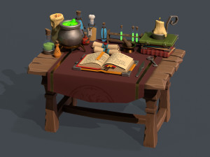 Stylized Alchemy Table Low Poly Game Ready PBR 3D Model