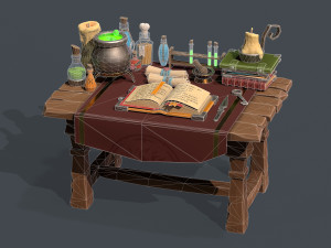 Stylized Alchemy Table Low Poly Game Ready PBR Modelo 3D