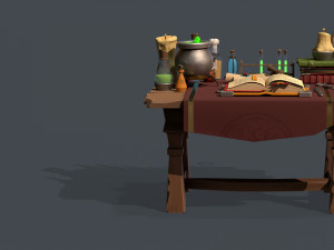 Stylized Alchemy Table Low Poly Game Ready PBR Modelo 3D