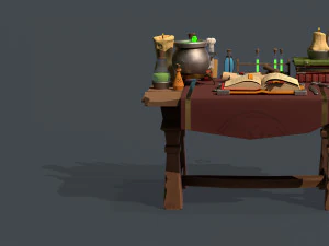 Stylized Alchemy Table Low Poly Game Ready PBR 3D Model