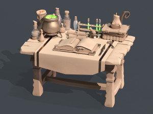Stylized Alchemy Table Low Poly Game Ready PBR Modelo 3D