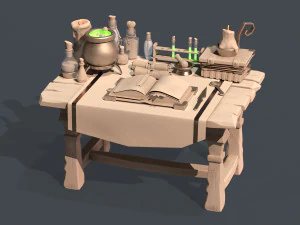 Stylized Alchemy Table Low Poly Game Ready PBR 3D Model