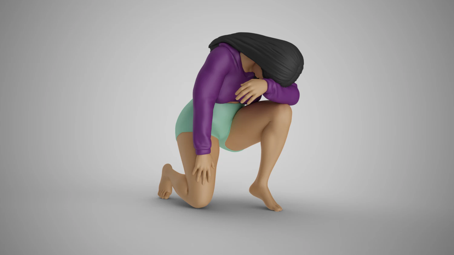 Exhausted Girl 3D Print Model .c4d .max .obj .3ds .fbx .stl .blend