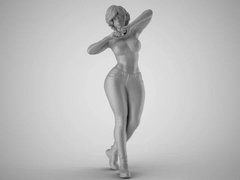 Girl Clenching her Fists 3D Print Model