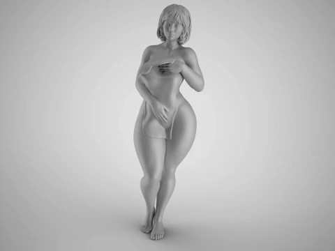 Girl Covering Herself 3D Print Model