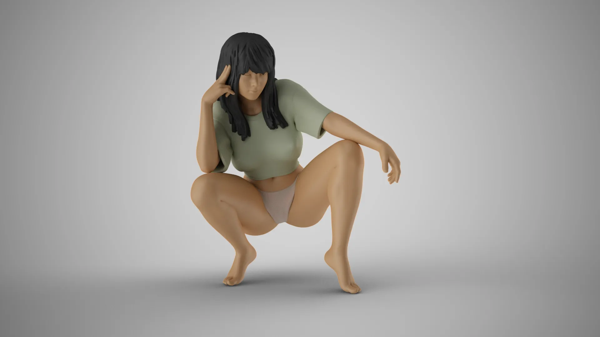 Thoughtful Teasing Girl 3D Print Model .c4d .max .obj .3ds .fbx .stl .blend 