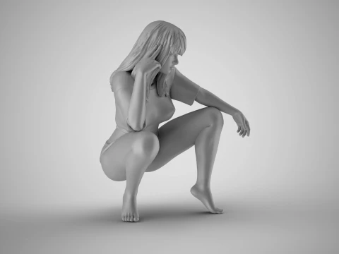 Thoughtful Teasing Girl 3D Print Model