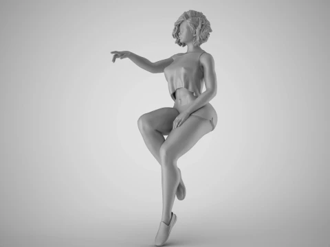 Sitting Girl Pointing 3D Print Model