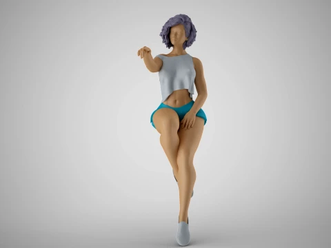 Sitting Girl Pointing 3D Print Model