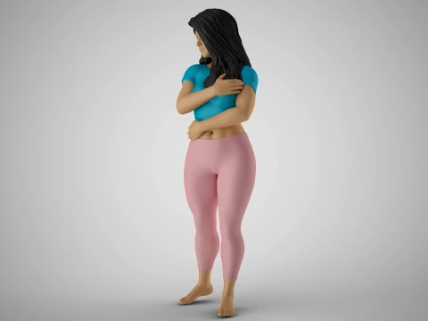 Girl Hugging herself from Loneliness 3D Print Model