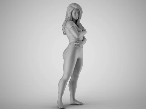 Girl Hugging herself from Loneliness 3D Print Model
