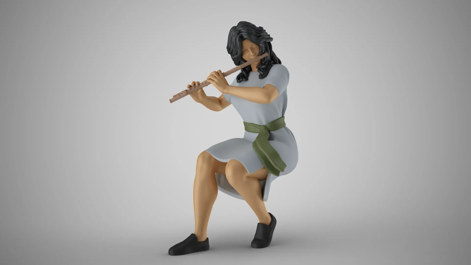 Woman Playing Flute 3D Print Model .c4d .max .obj .3ds .fbx .stl .blend 