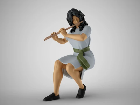 Woman Playing Flute 3D Print Model