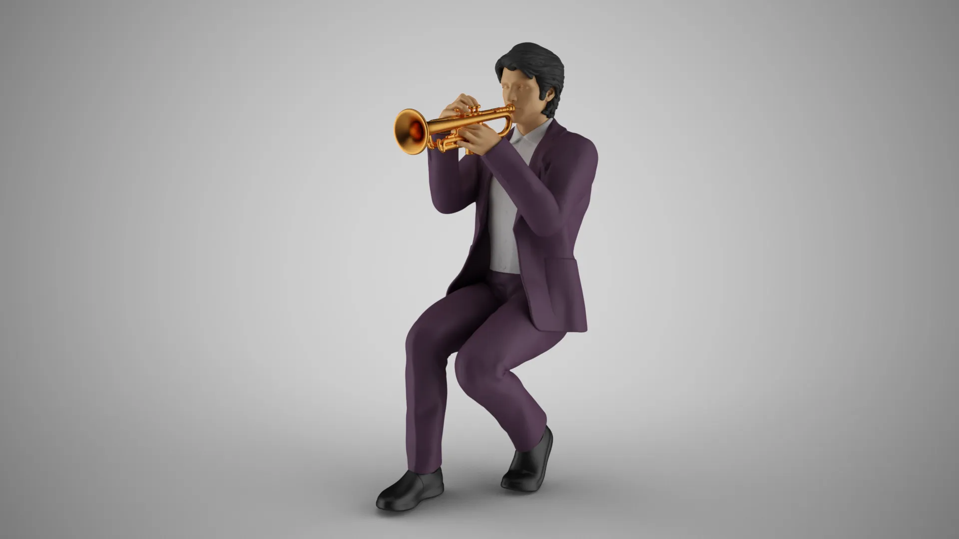 トランペットを吹く男性 3Dプリントモデル .c4d .max .obj .3ds .fbx .stl .blend