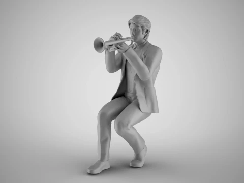 トランペットを吹く男性 3Dプリントモデル